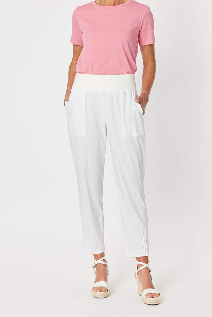 Ribbed Waist Linen Pant - White