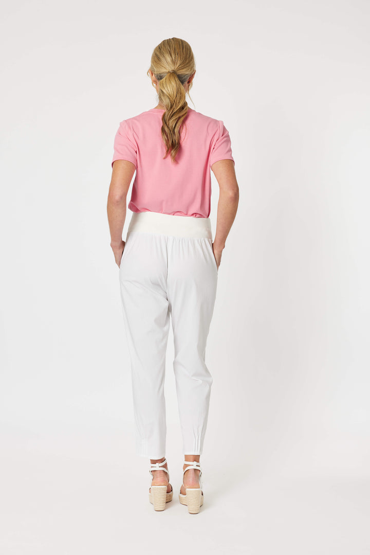 Ribbed Waist Linen Pant - White