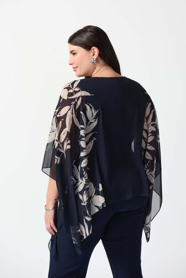 Santa Monica Floral print Chiffon Poncho Top - Navy 241060