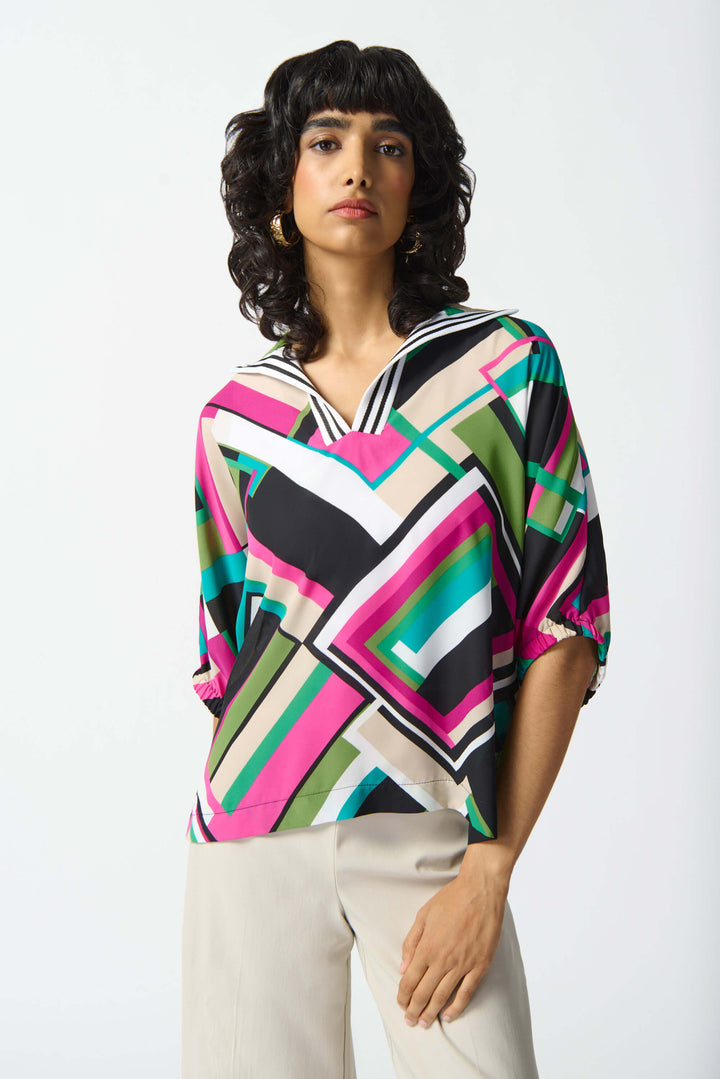 Paradiso Georgette Geometric Print Box Top 242176