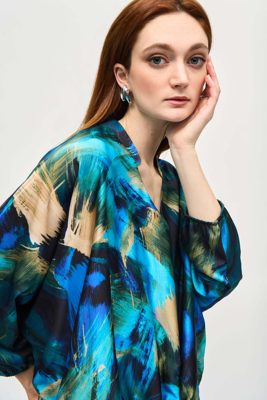 Mid Century Satin Abstract Cocoon Top 243102