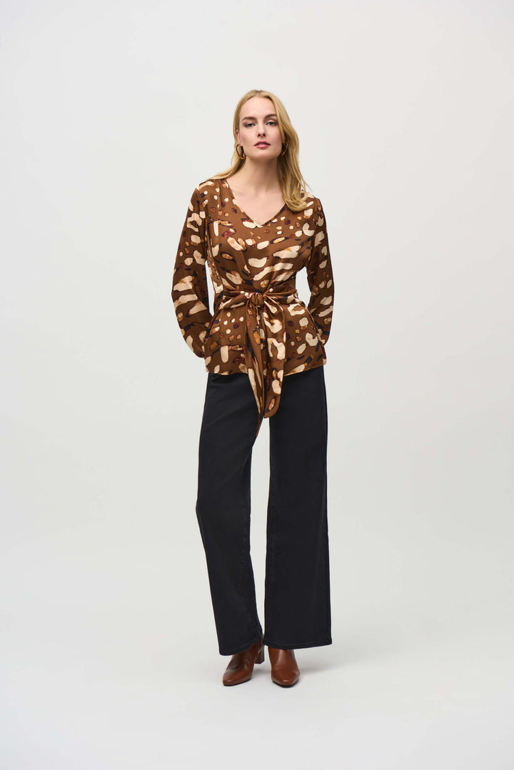 Wild at Heart Satin Animal print Belted Top 244068