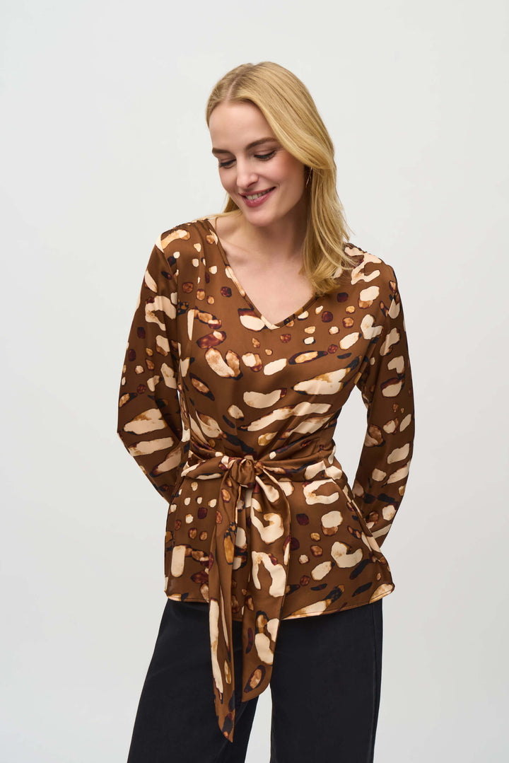 Wild at Heart Satin Animal print Belted Top 244068