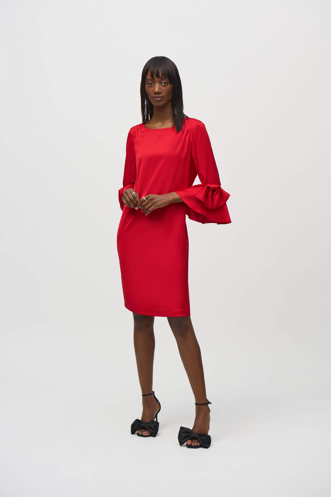 Hero Style Satin Ruffle Knee Length  Dress -Lipstick Red 244235