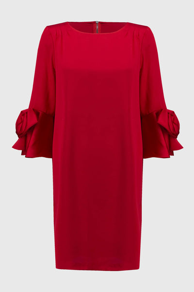 Hero Style Satin Ruffle Knee Length  Dress -Lipstick Red