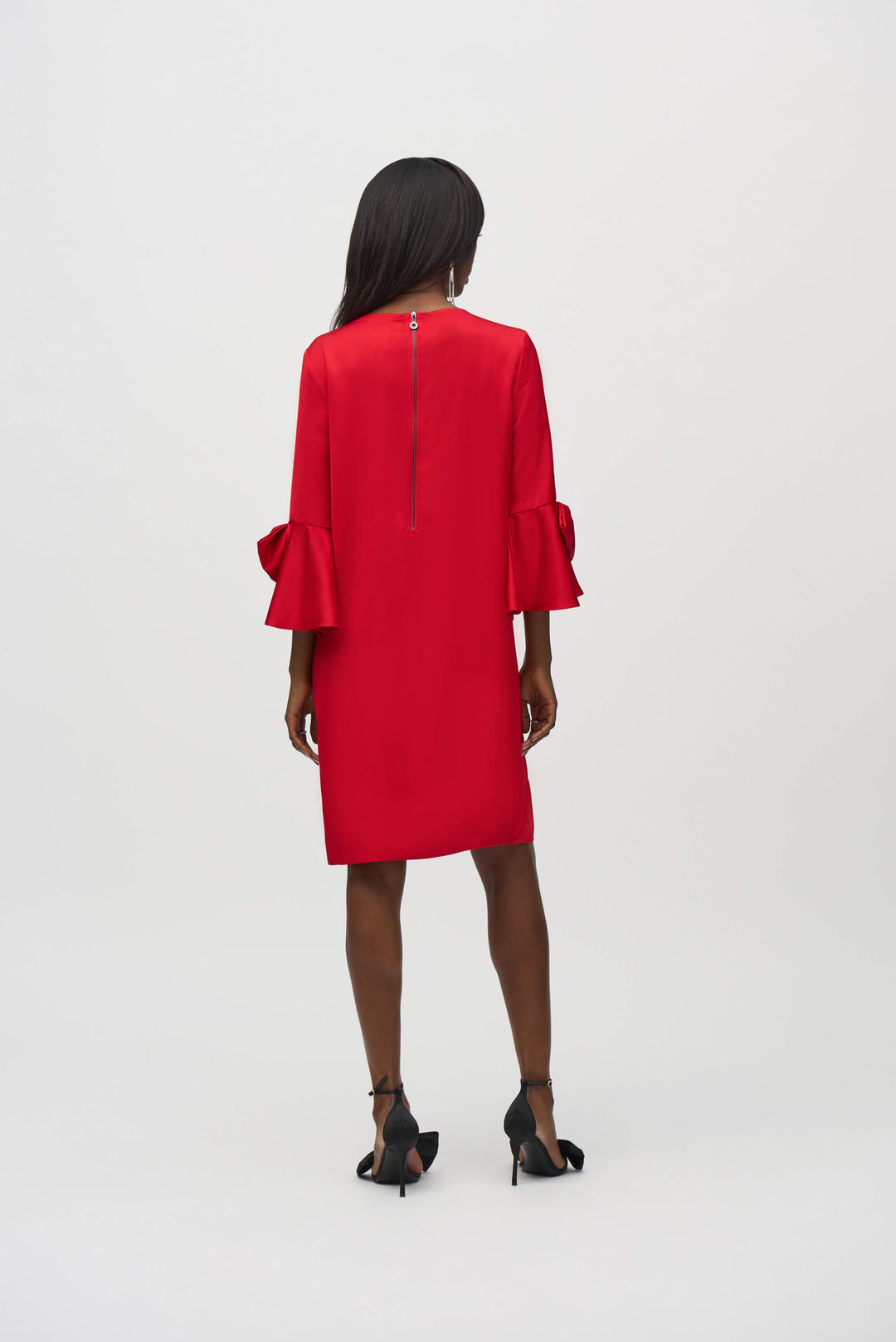 Hero Style Satin Ruffle Knee Length  Dress -Lipstick Red 244235