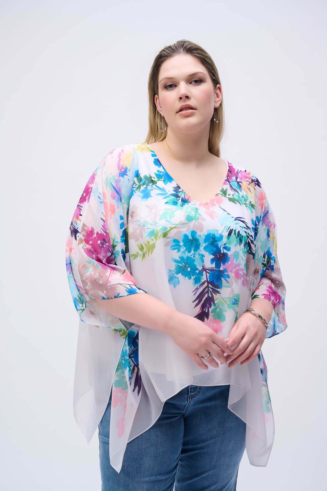 Chiffon Floral Print Poncho Top - 251238