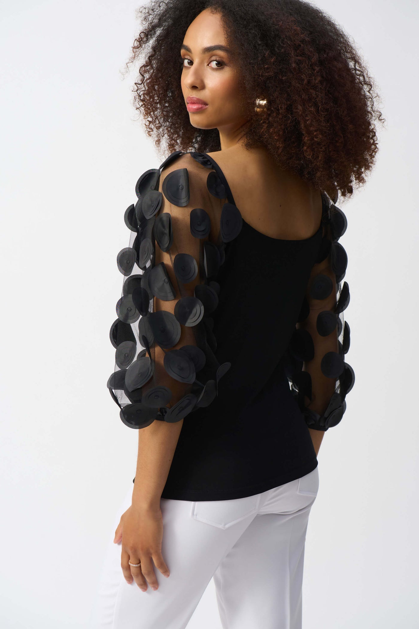 Chic Spotting Funky Top With 3D Dot Sleeves 251273