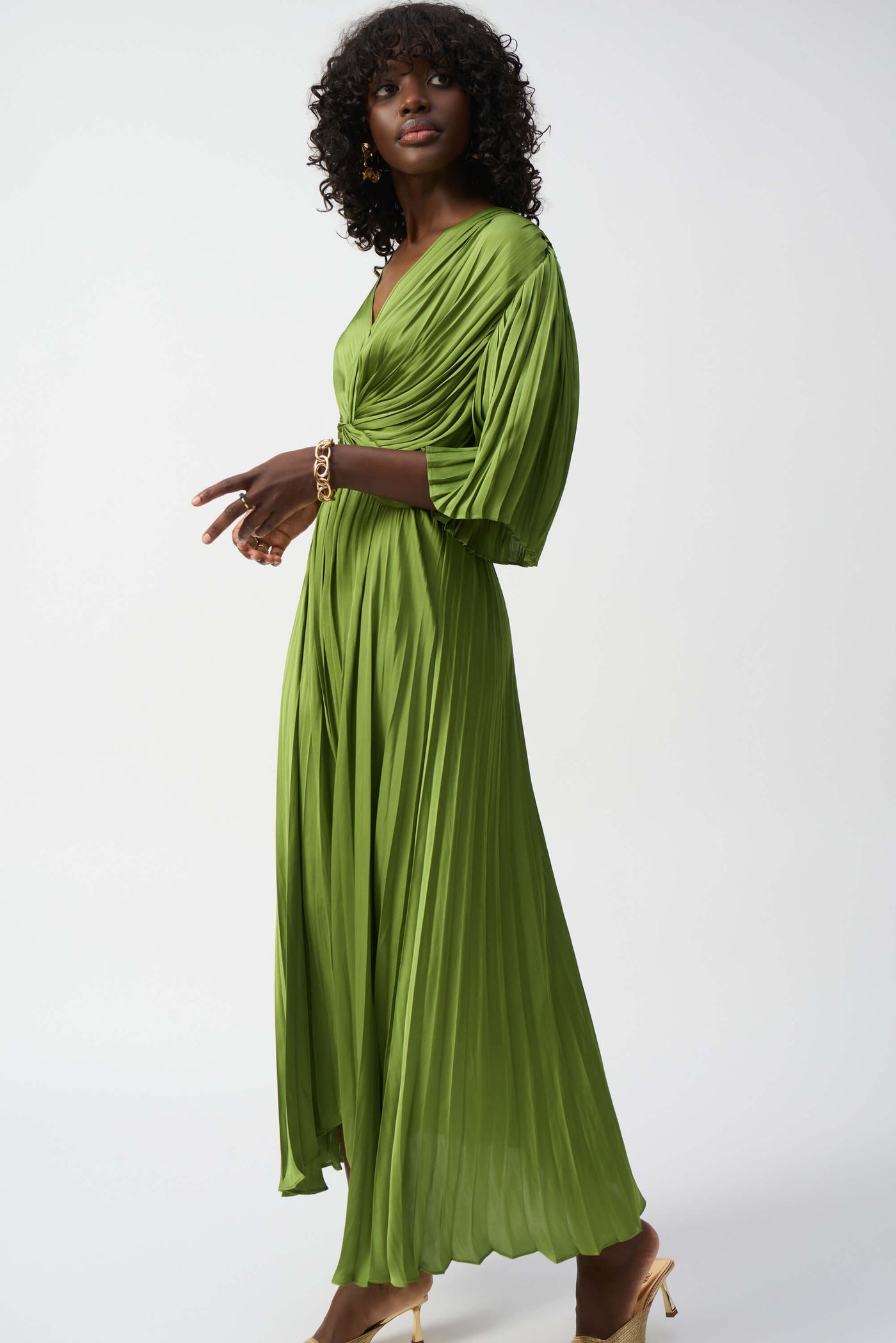 Hero Pleated Satin Midi Dress - Greenery 251903