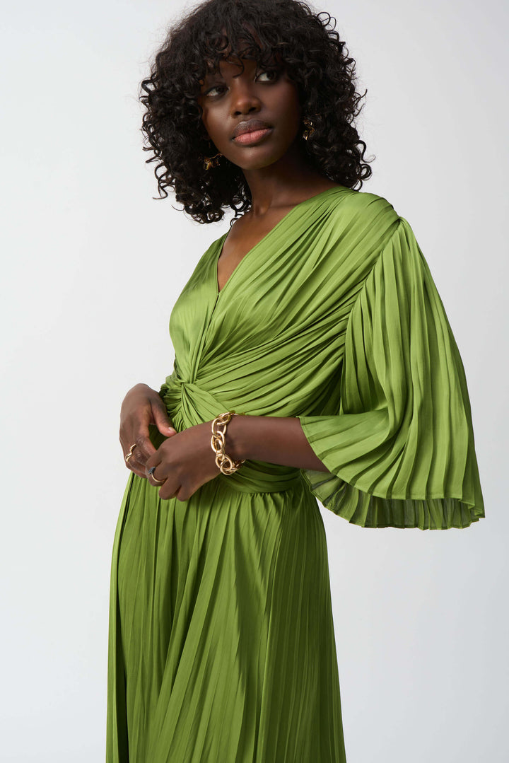 Hero Pleated Satin Midi Dress - Greenery 251903