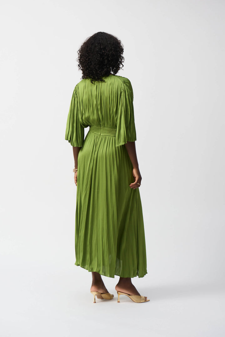 Hero Pleated Satin Midi Dress - Greenery 251903