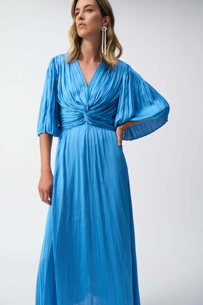 Hero Pleated Satin Midi Dress - Coastal Blue  251903