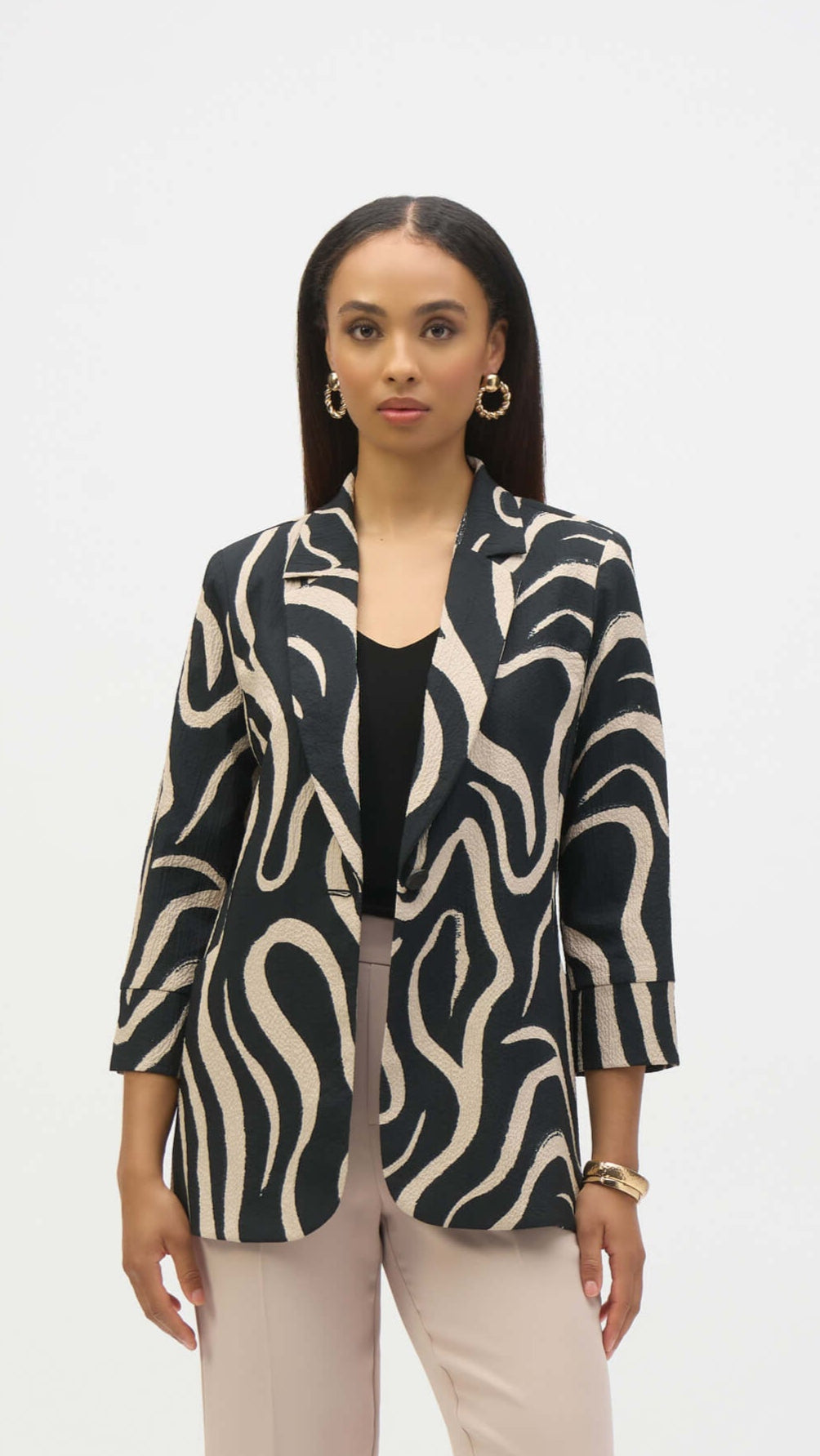 Savannah Seersucker Abstract Print Straight Blazer 252152