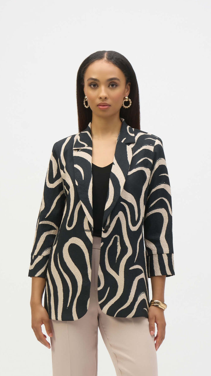 Savannah Seersucker Abstract Print Straight Blazer 252152