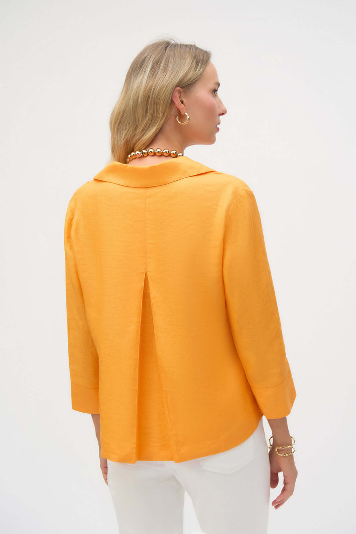 Palm Springs Linen Boxy Top with Shirt Collar - Apricot -252933