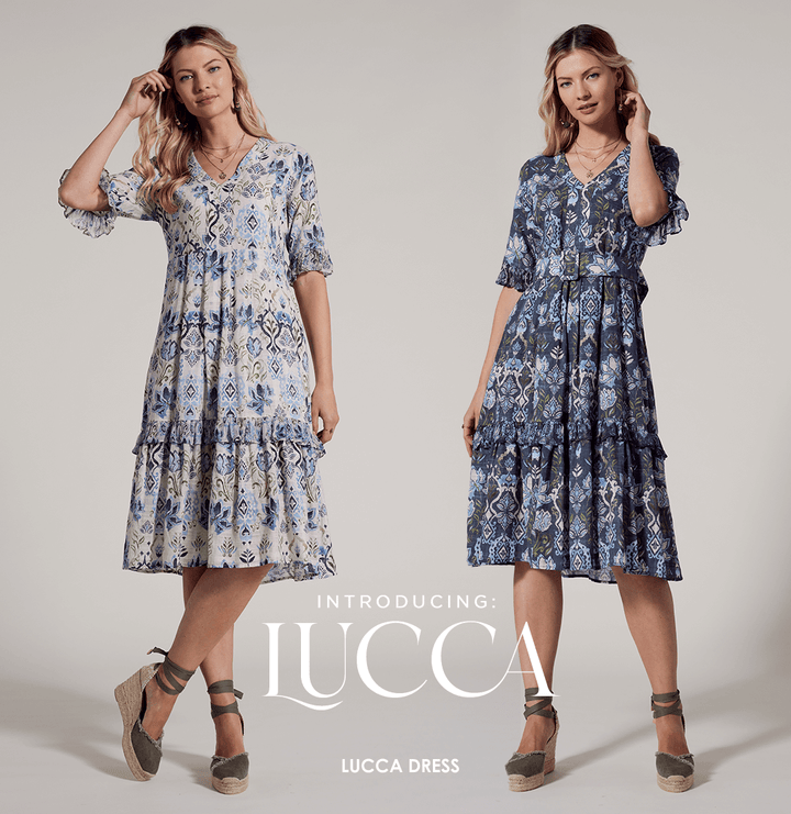 Lucca Midi Dress - Indigo Multi