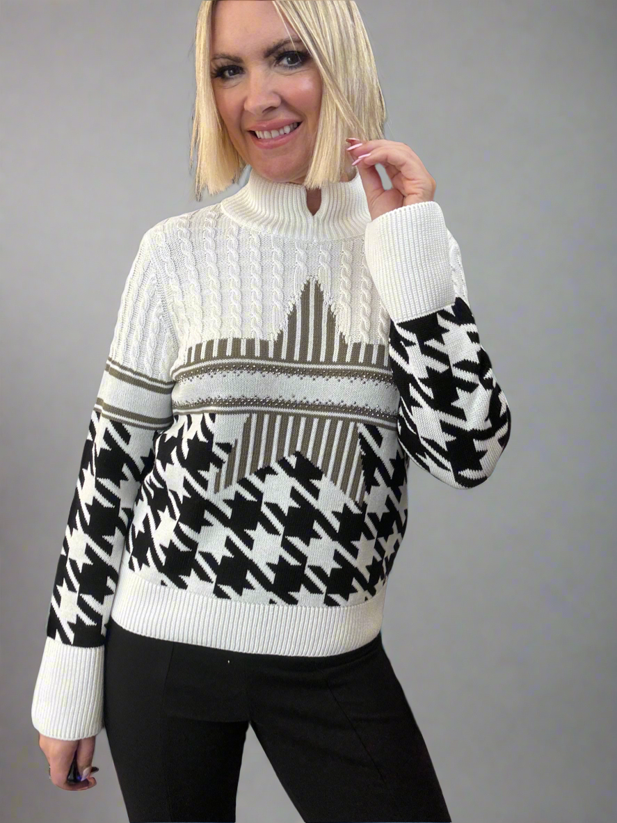 Black & White Stand Up Collar Pullover