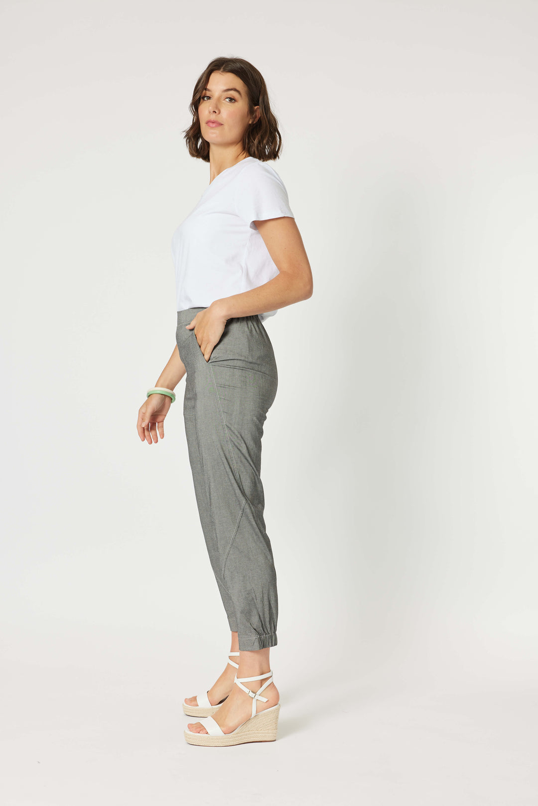 Parachute Stitch  Detail Pant - Grey Marle