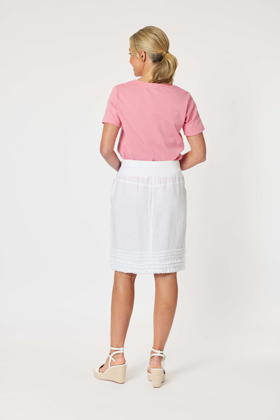 Mimi Ruffle Hem Linen Skirt - White