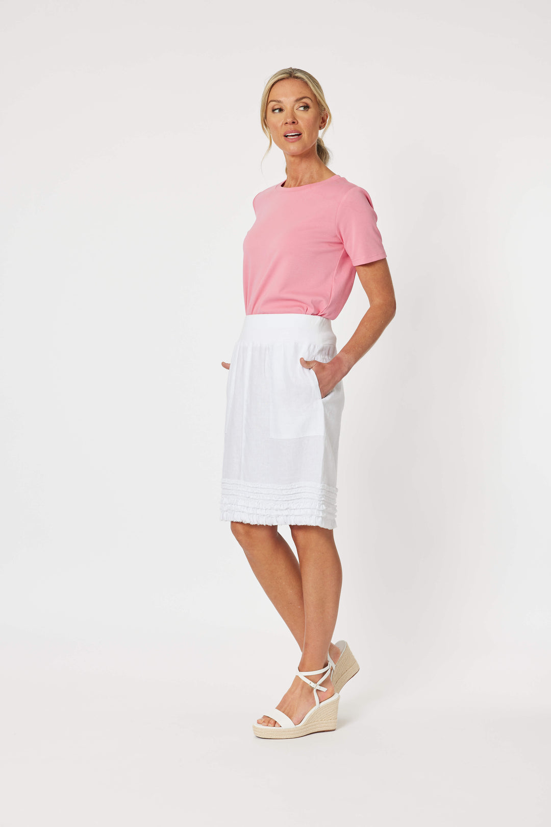 Mimi Ruffle Hem Linen Skirt - White