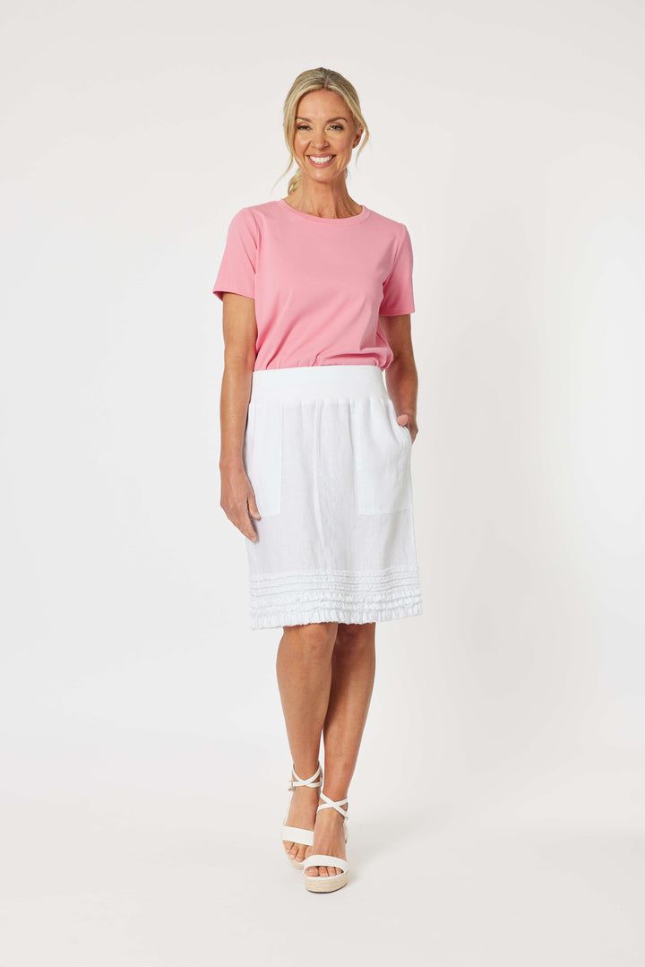 Mimi Ruffle Hem Linen Skirt - White