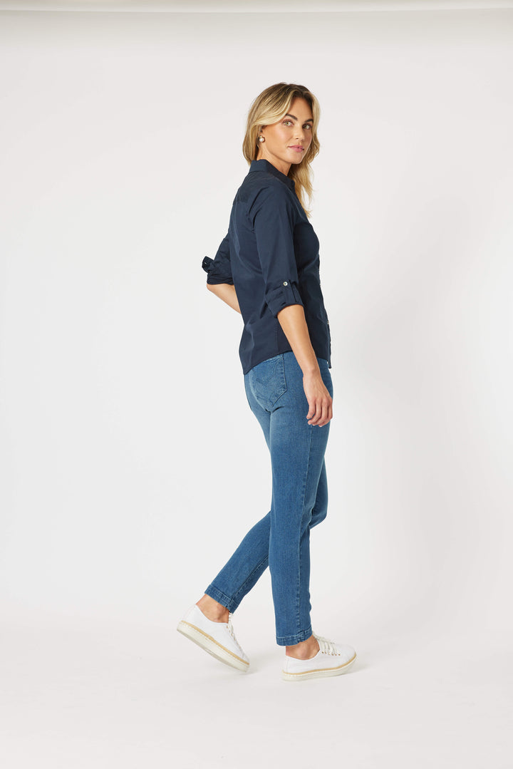 Emma Rib Detail Shirt - Navy