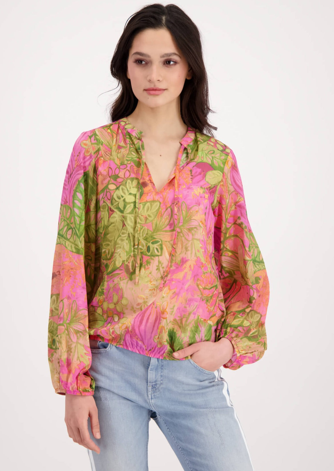 Paisley Print Popover Blouse - Pink