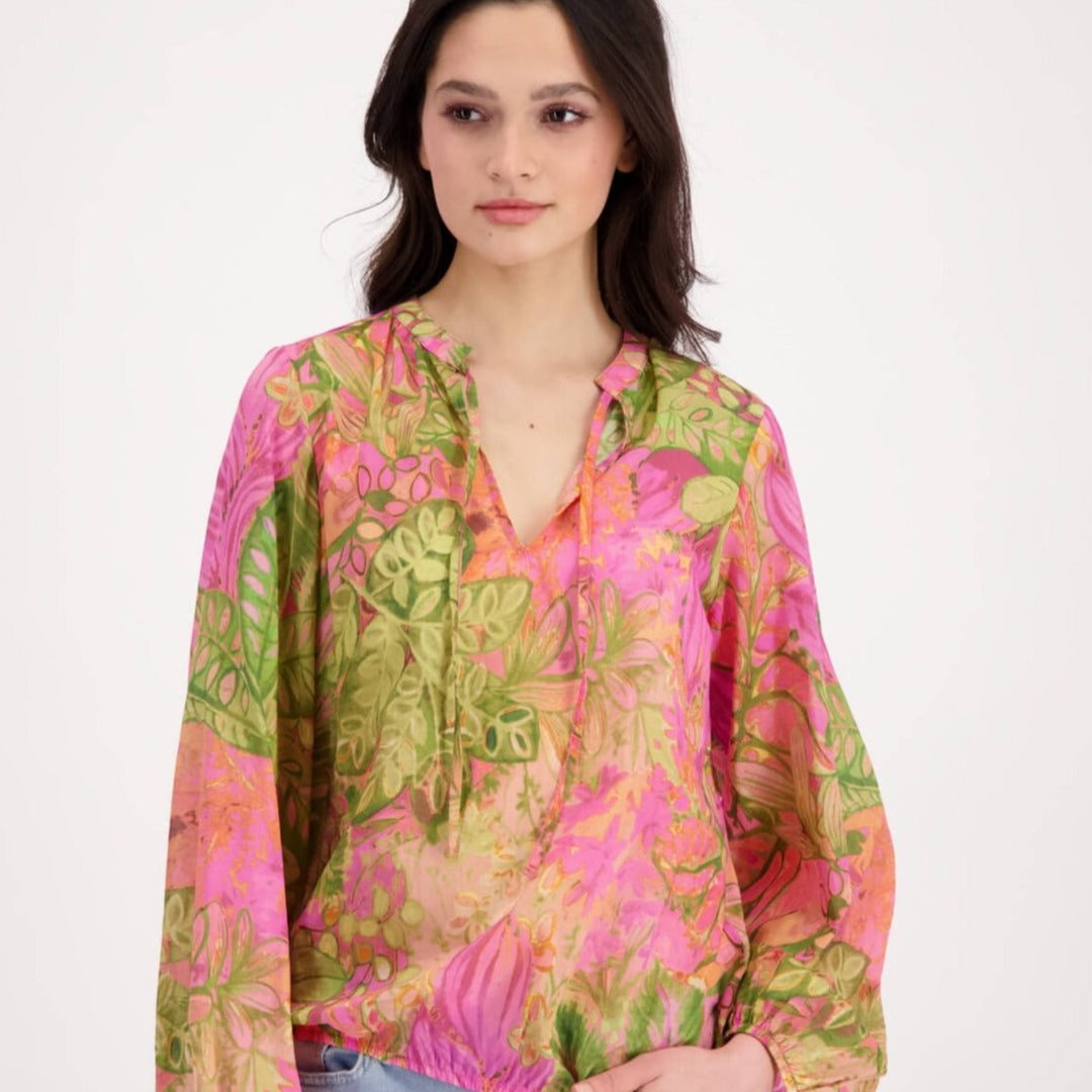 Paisley Print Popover Blouse - Pink