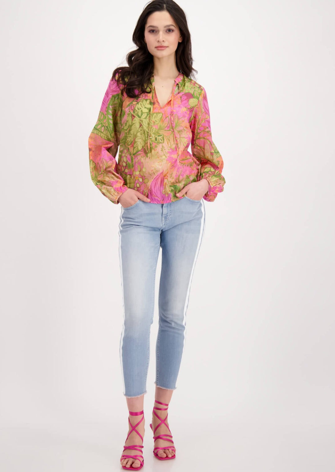 Paisley Print Popover Blouse - Pink