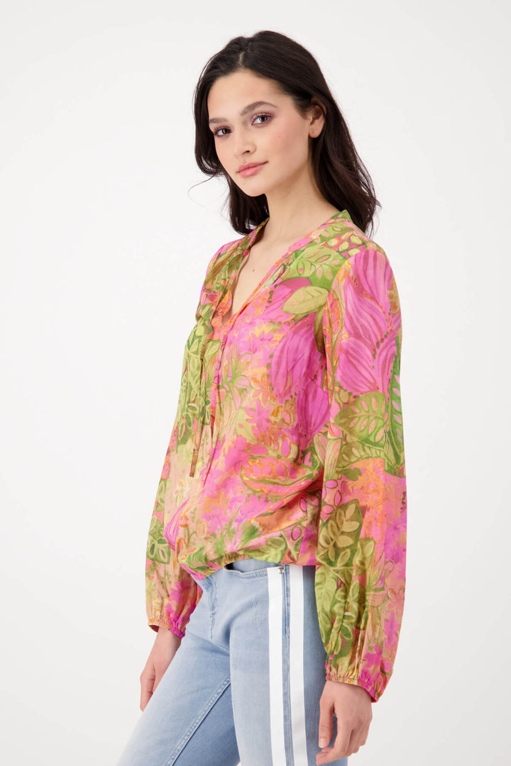 Paisley Print Popover Blouse - Pink