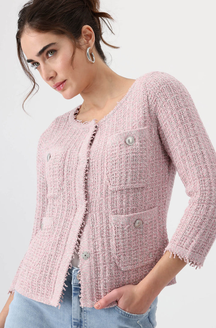 Round Neck Cardigan - Pink Smoothie