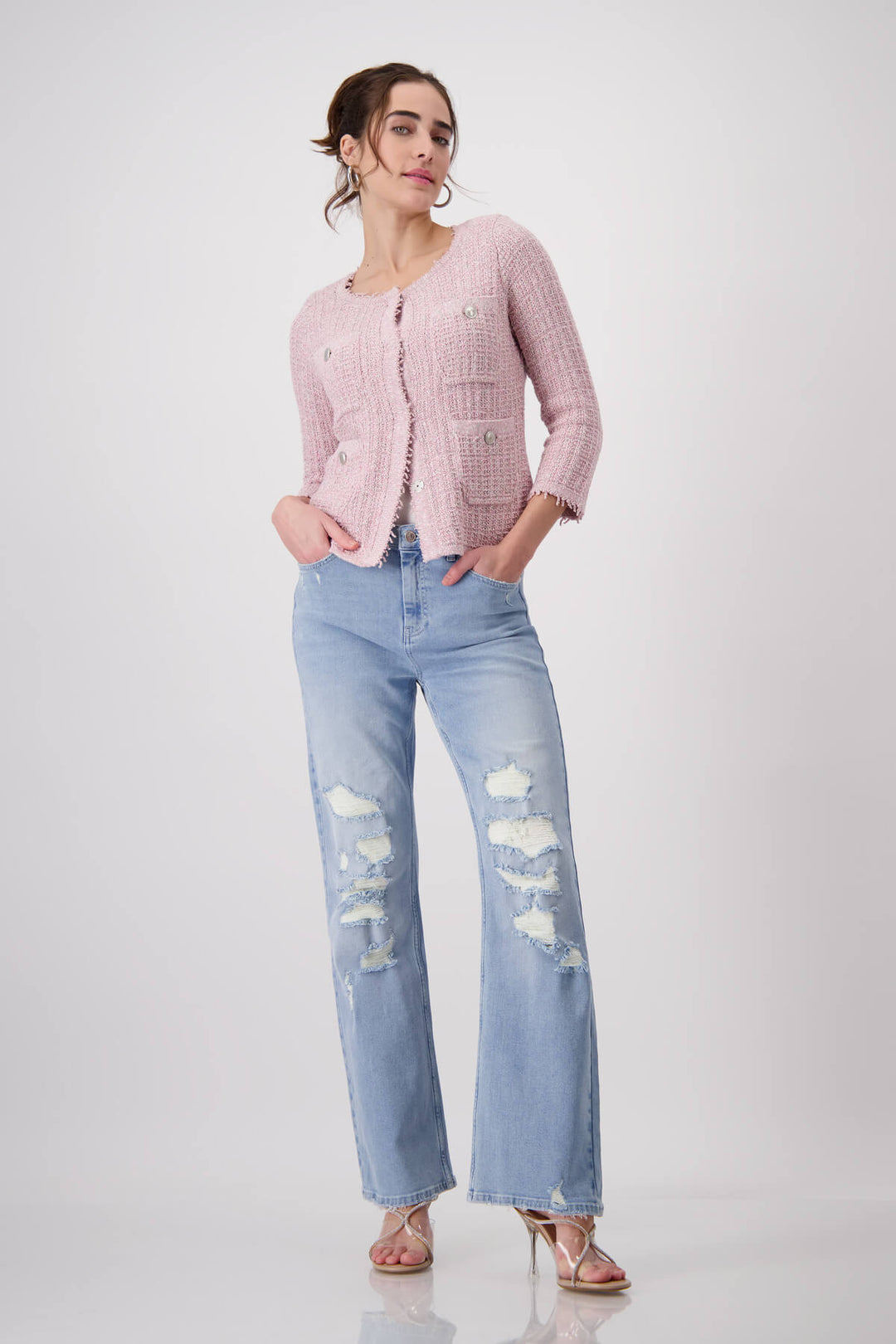 Round Neck Cardigan - Pink Smoothie