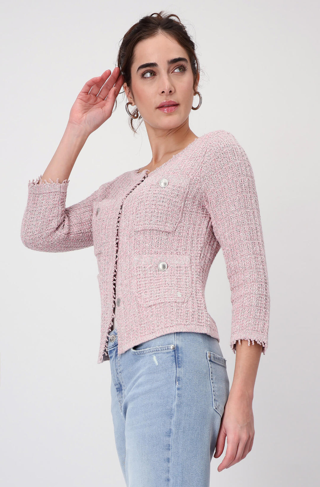 Round Neck Cardigan - Pink Smoothie