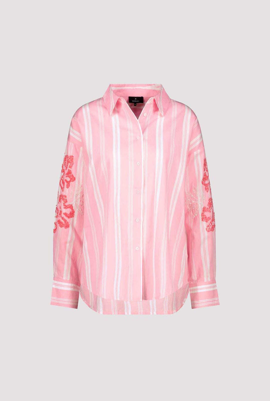 Stripe Collar Sequin Flowers Shirt