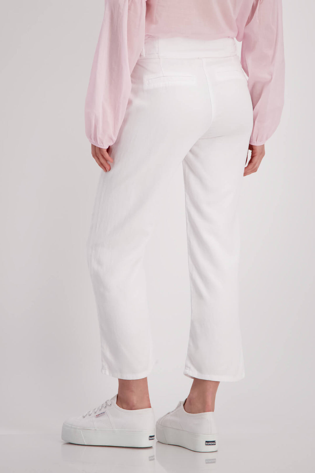 Linen Mix Crop Pants - White