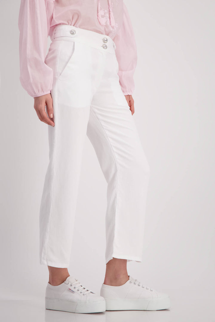 Linen Mix Crop Pants - White