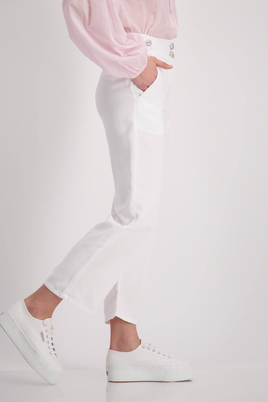 Linen Mix Crop Pants - White