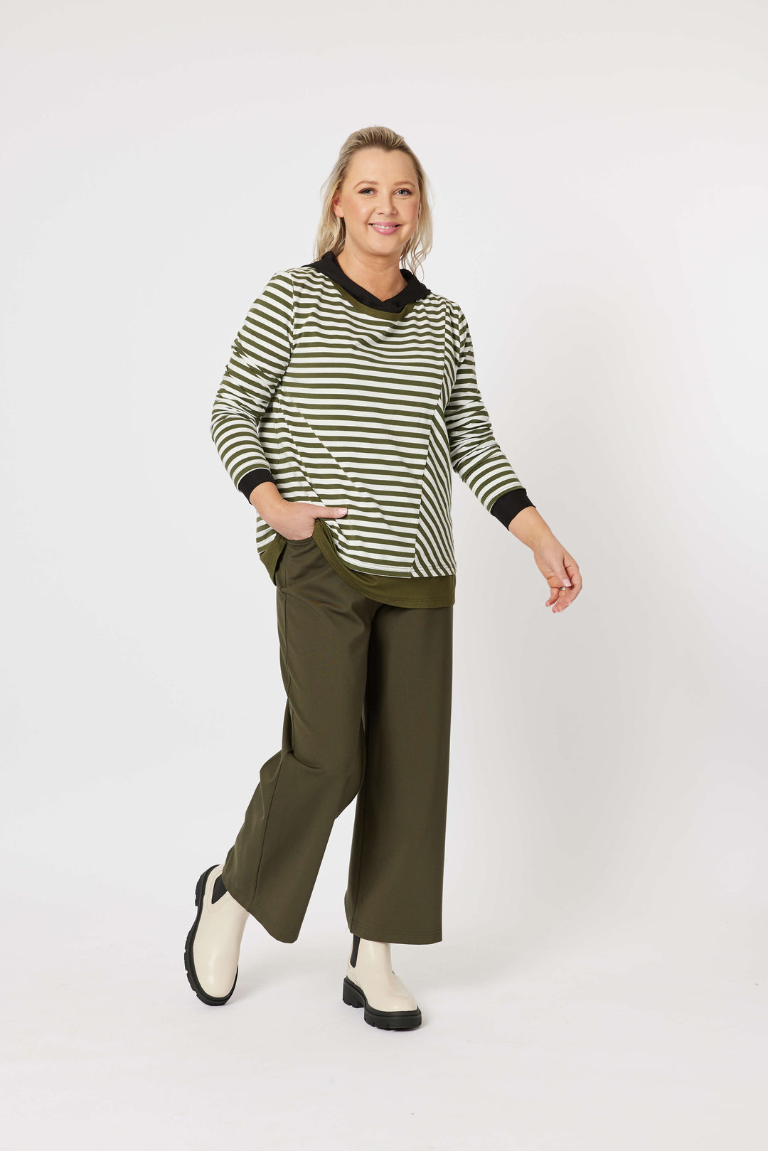 Kimmy Ponti Wide Leg Pant - Khaki