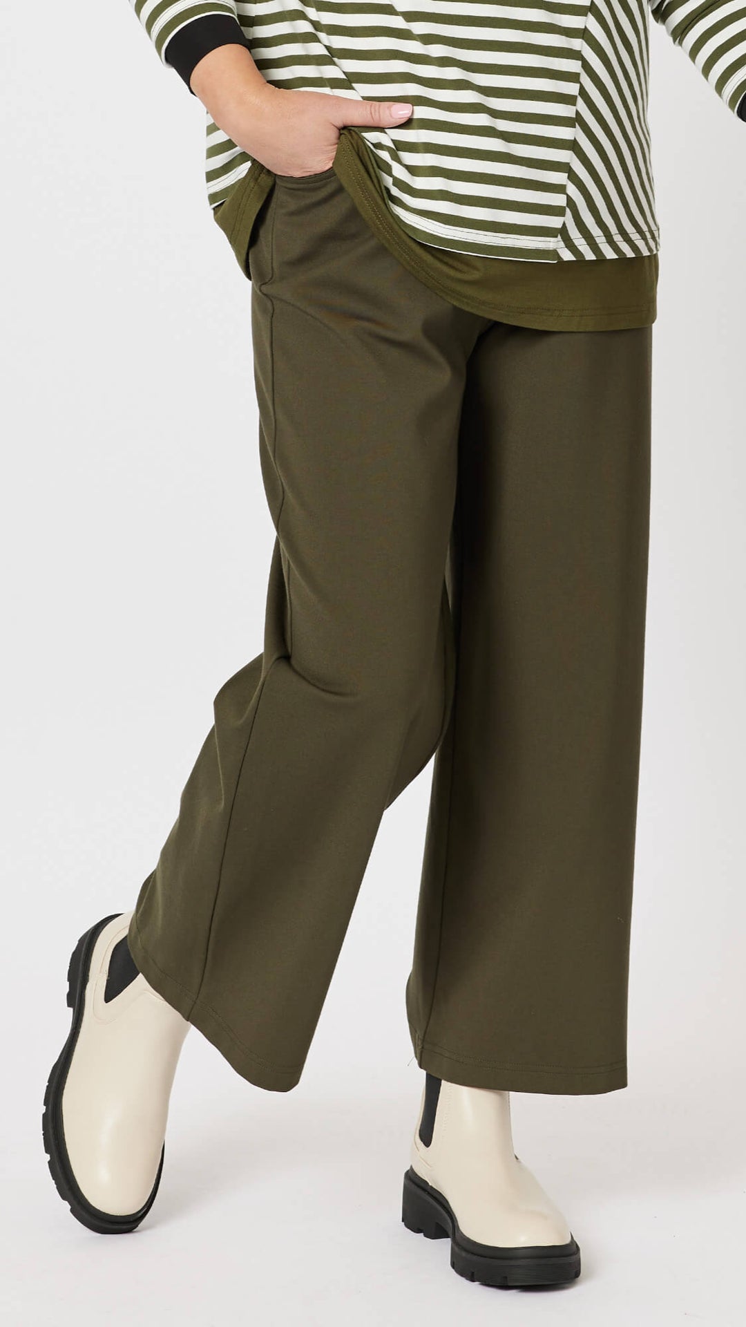 Kimmy Ponti Wide Leg Pant - Khaki