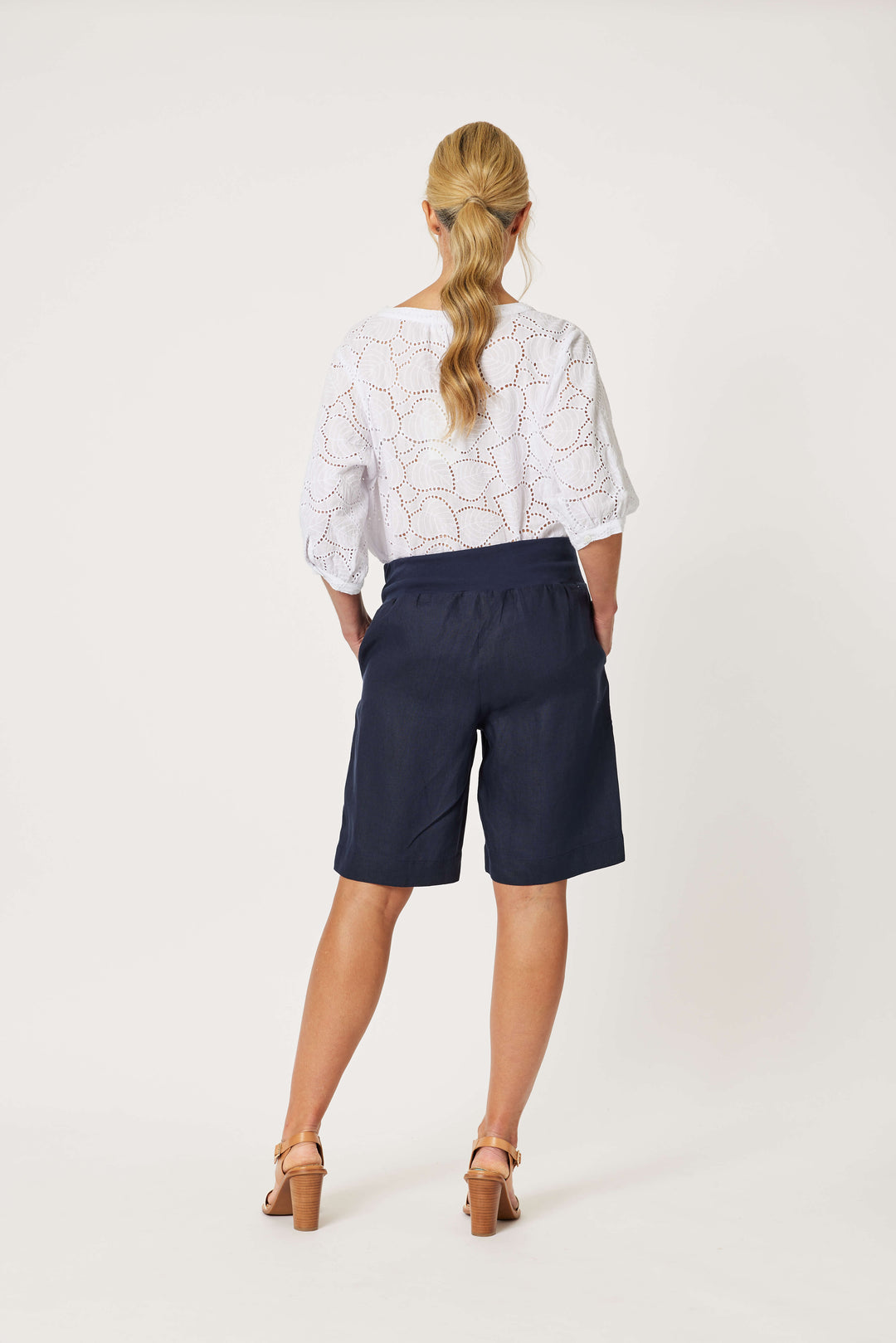 Jersey Waist Linen Short - Navy