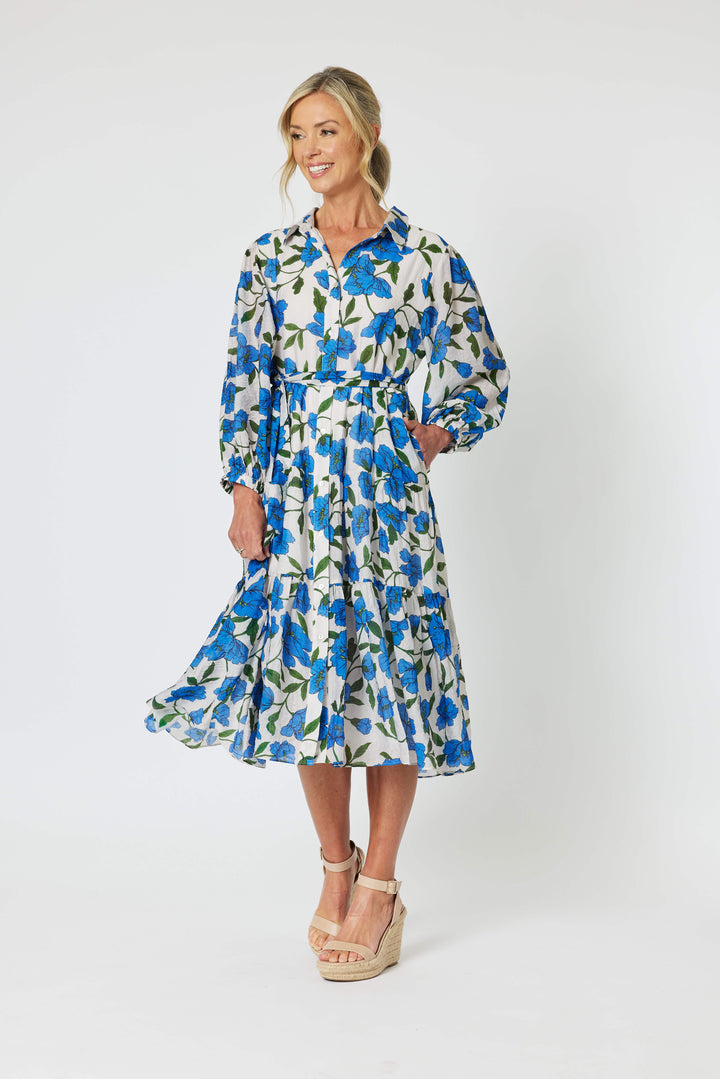 Eden Floral Printed Dress - Cobalt