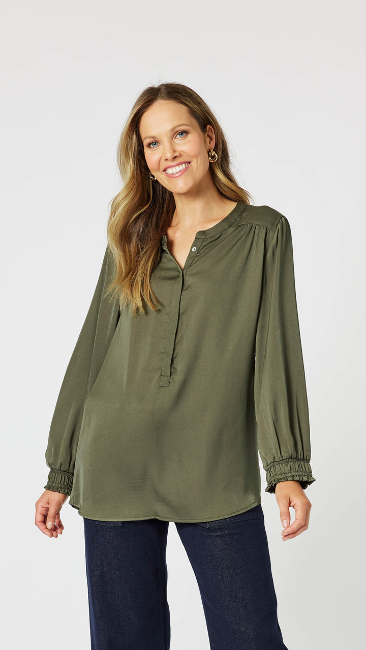 Luxe Nehru Top - Khaki