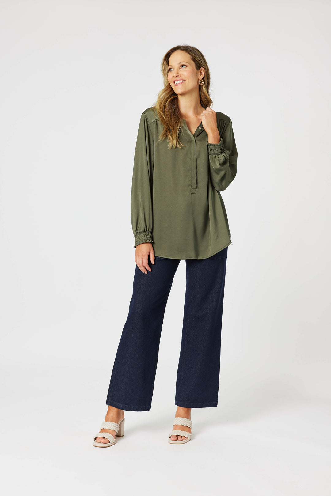 Luxe Nehru Top - Khaki