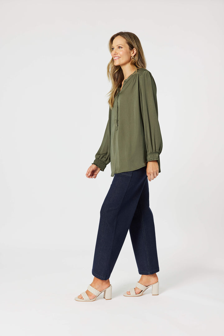 Luxe Nehru Top - Khaki