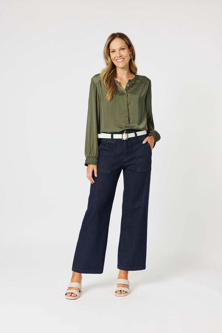 Luxe Nehru Top - Khaki