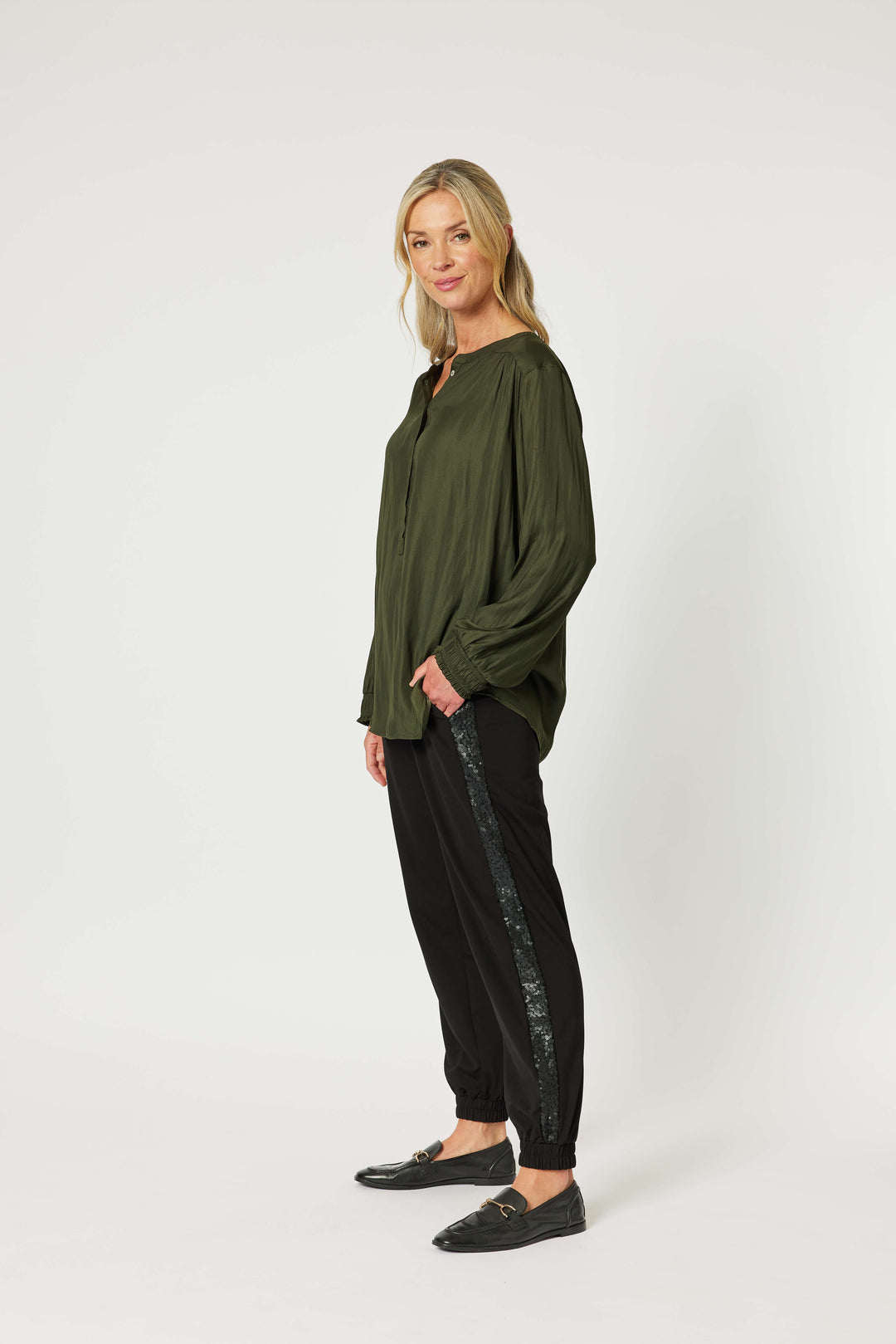 Luxe Nehru Top - Cypress