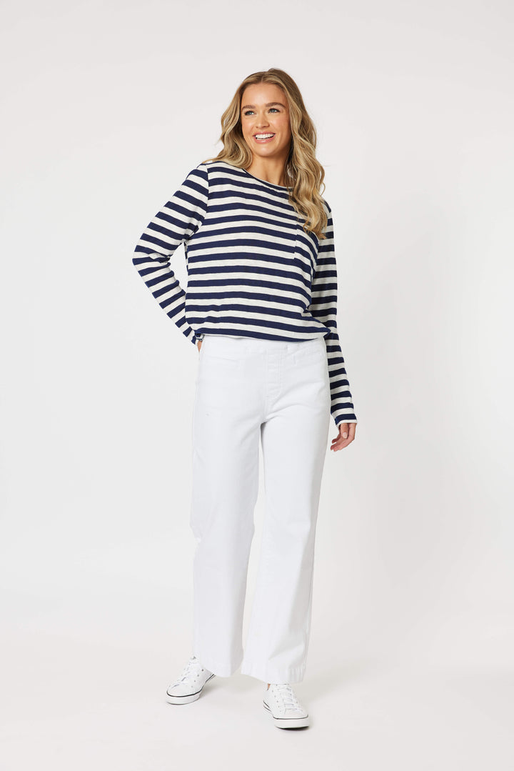 Maddy Pull On Wide Leg Jean - White