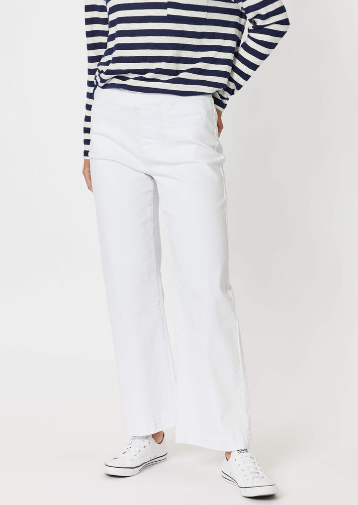 Maddy Pull On Wide Leg Jean - White