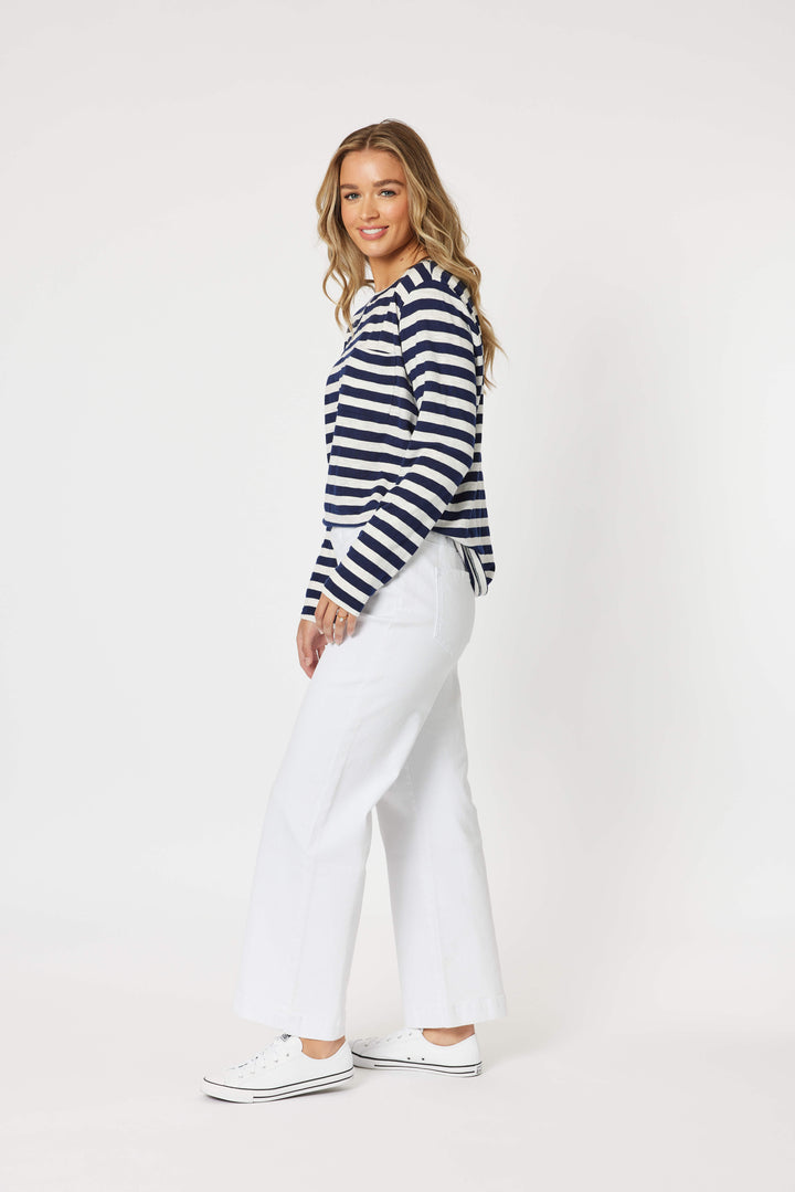 Maddy Pull On Wide Leg Jean - White