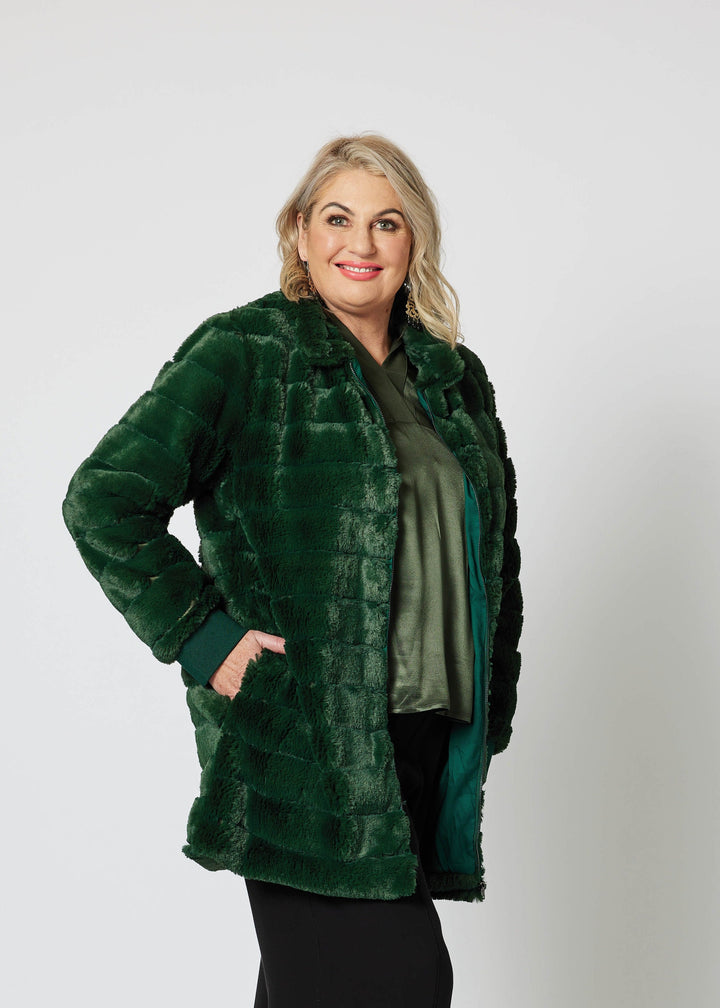 Princess Faux Fur Jacket - Moss Green/Black